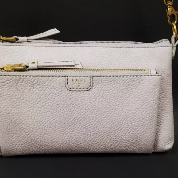 Fossil Handbags - FOSSIL MIMI MINERAL GRAY LEATHER DOUBLE ZIP BAG,CROSSBODY,CONVERTIBLE